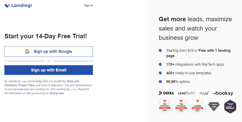 10 Steps To get Landingi Free Trial -Start your 14-Day Trial! 3 days Landingi Free Trial