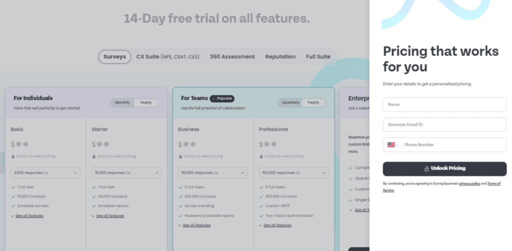 SurveySparrow vs Lattice: Users Pick This Tool as Best! Results 5 SurveySparrow pricing